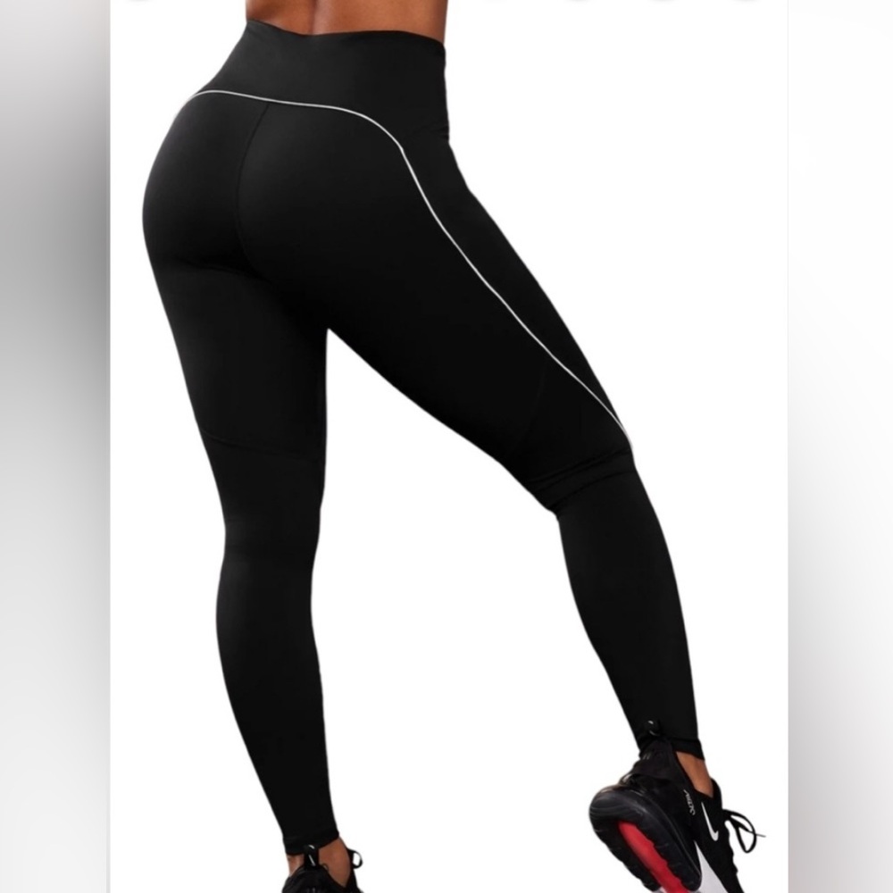 Nicole Miller Sport Black Leggings with White Accents